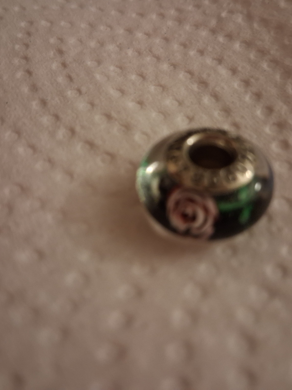 1 Pandora Sterling Silver Floral Murano Glass Bead Charm - Pink Rose